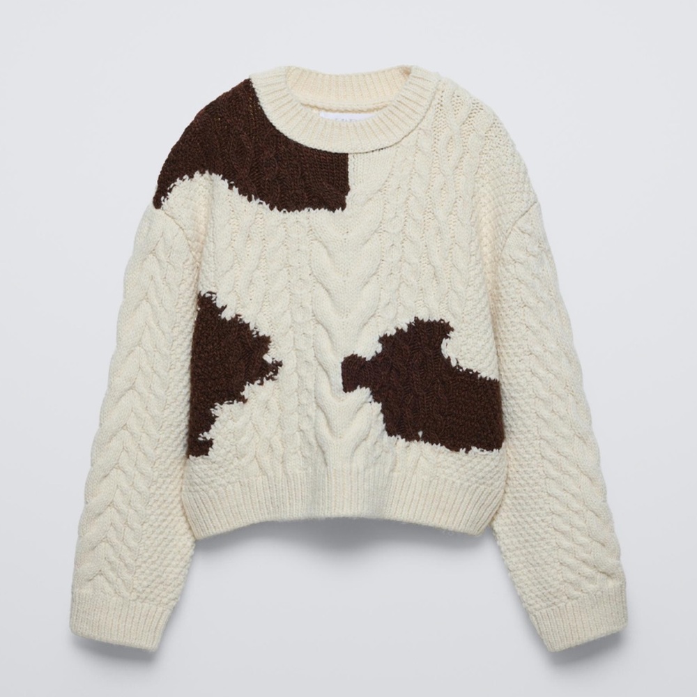 Zara girls cable knit cow sweater